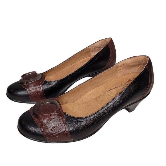 Softspots Black Heels Women's Size 11 M Leather‎ Comfort Neutral Low Buckle Soft - Picture 1 of 9